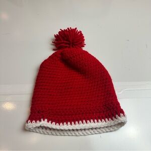 Handmade Red Knit Beanie Pom Pom Winter Hat